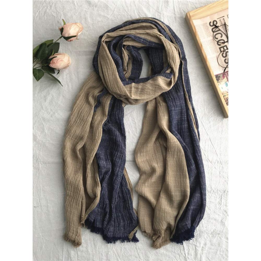Contrast Color Fray Hem Soft Scarf