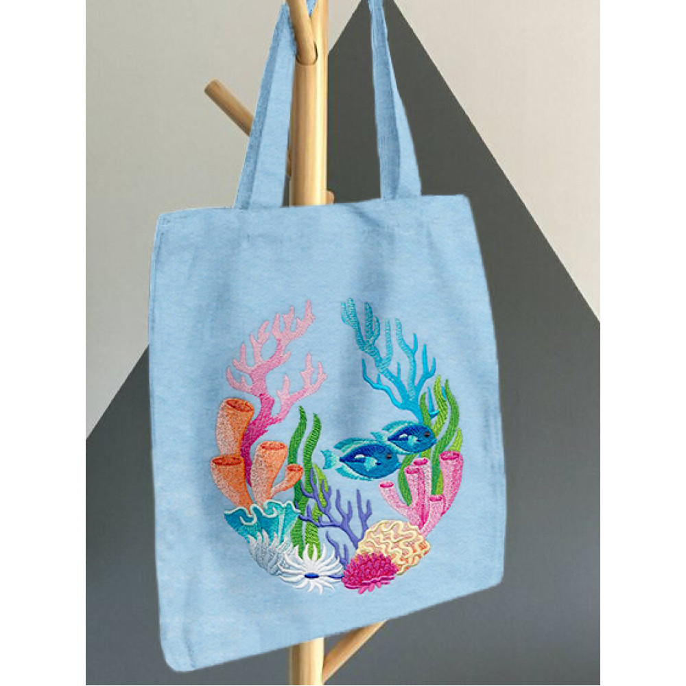 Coral Reef Embroidery Art Graphic Canvas Bag