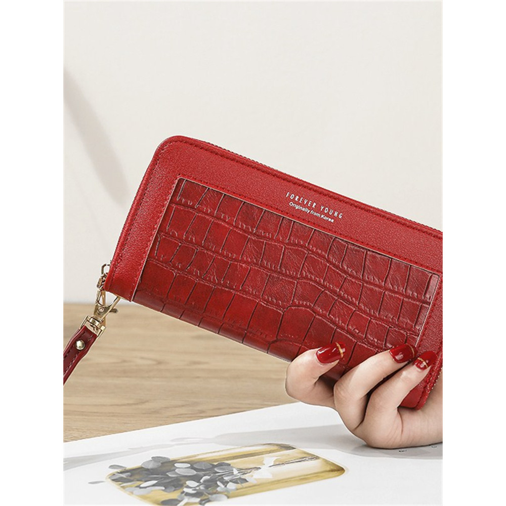 Crocodile Pattern Patchwork Utility Leather Purse