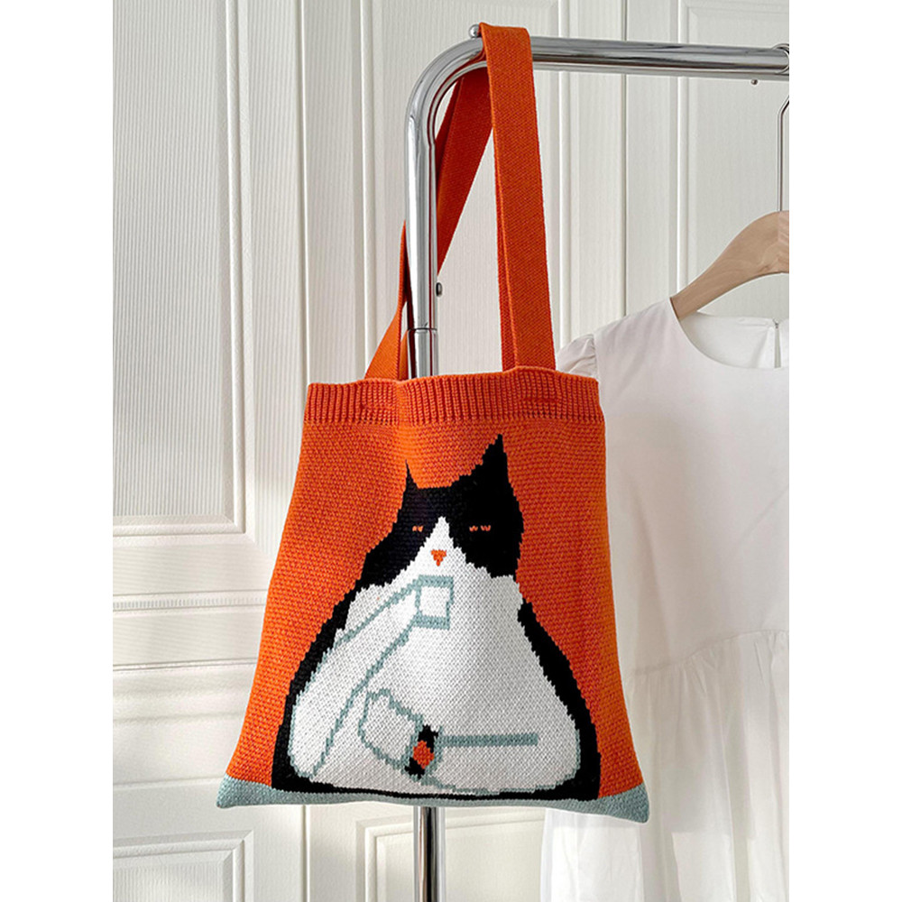 Cute Cat Pattern knitted Tote Bag