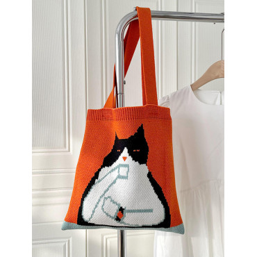 Cute Cat Pattern knitted Tote Bag