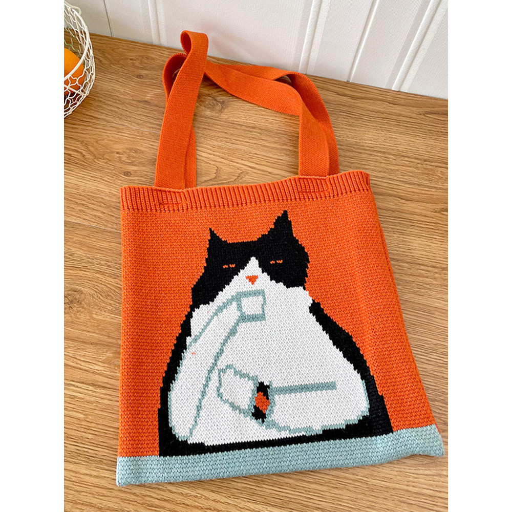 Cute Cat Pattern knitted Tote Bag