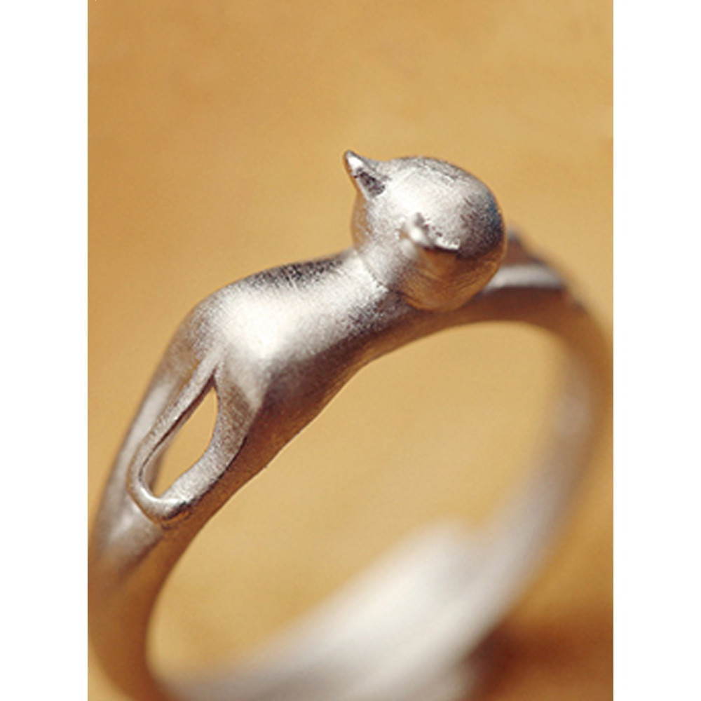 Cute Cat Silver Adjustable Ring