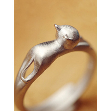 Cute Cat Silver Adjustable Ring