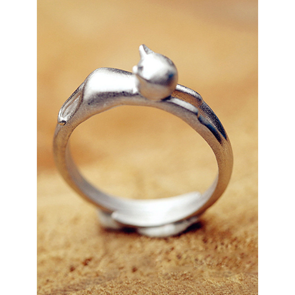 Cute Cat Silver Adjustable Ring