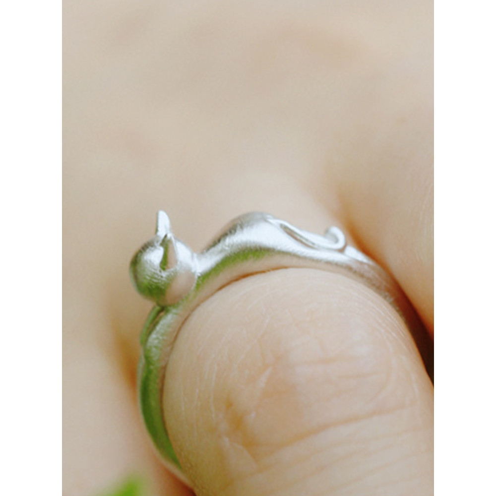 Cute Cat Silver Adjustable Ring