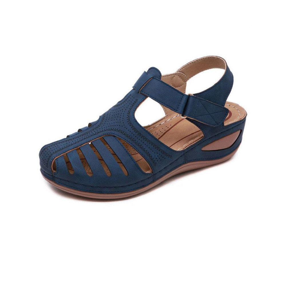 Cutout Round Toe Wedge Heel Comfortable Velcro Sandals