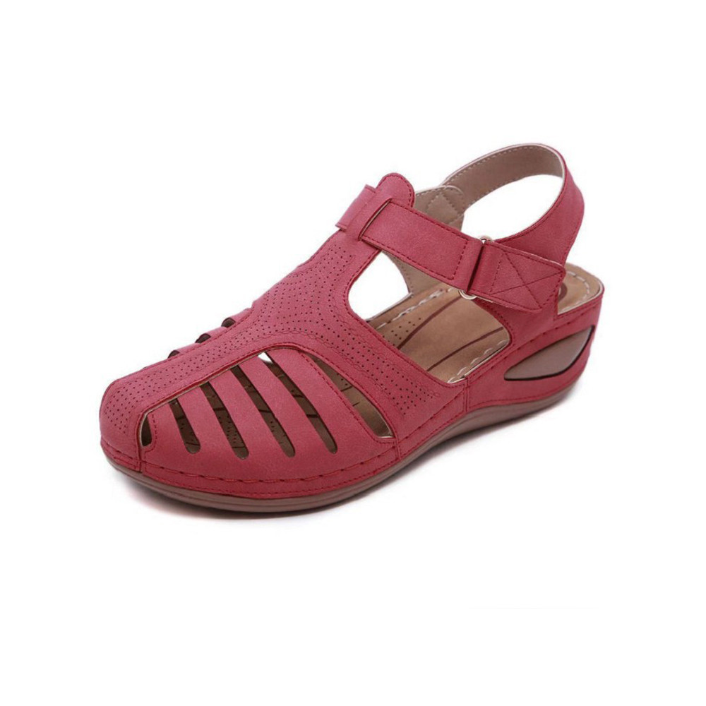 Cutout Round Toe Wedge Heel Comfortable Velcro Sandals