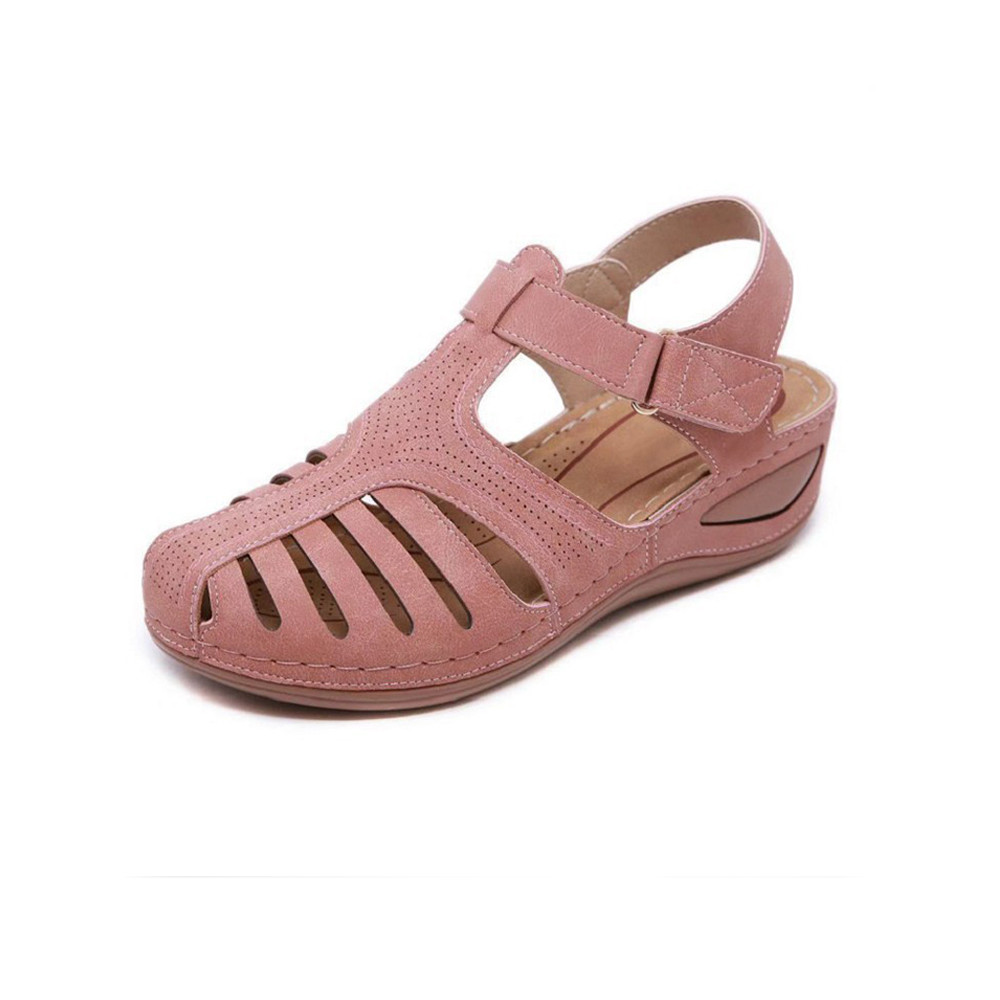 Cutout Round Toe Wedge Heel Comfortable Velcro Sandals