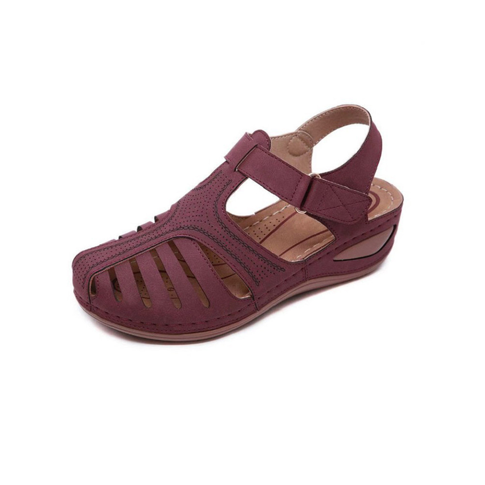 Cutout Round Toe Wedge Heel Comfortable Velcro Sandals