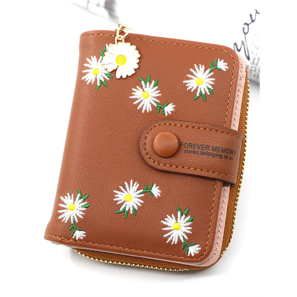 Daisies Embroidered & Daisy Zipper Utility Purse
