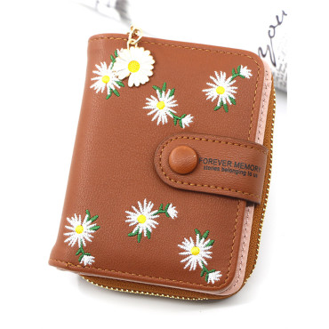 Daisies Embroidered & Daisy Zipper Utility Purse