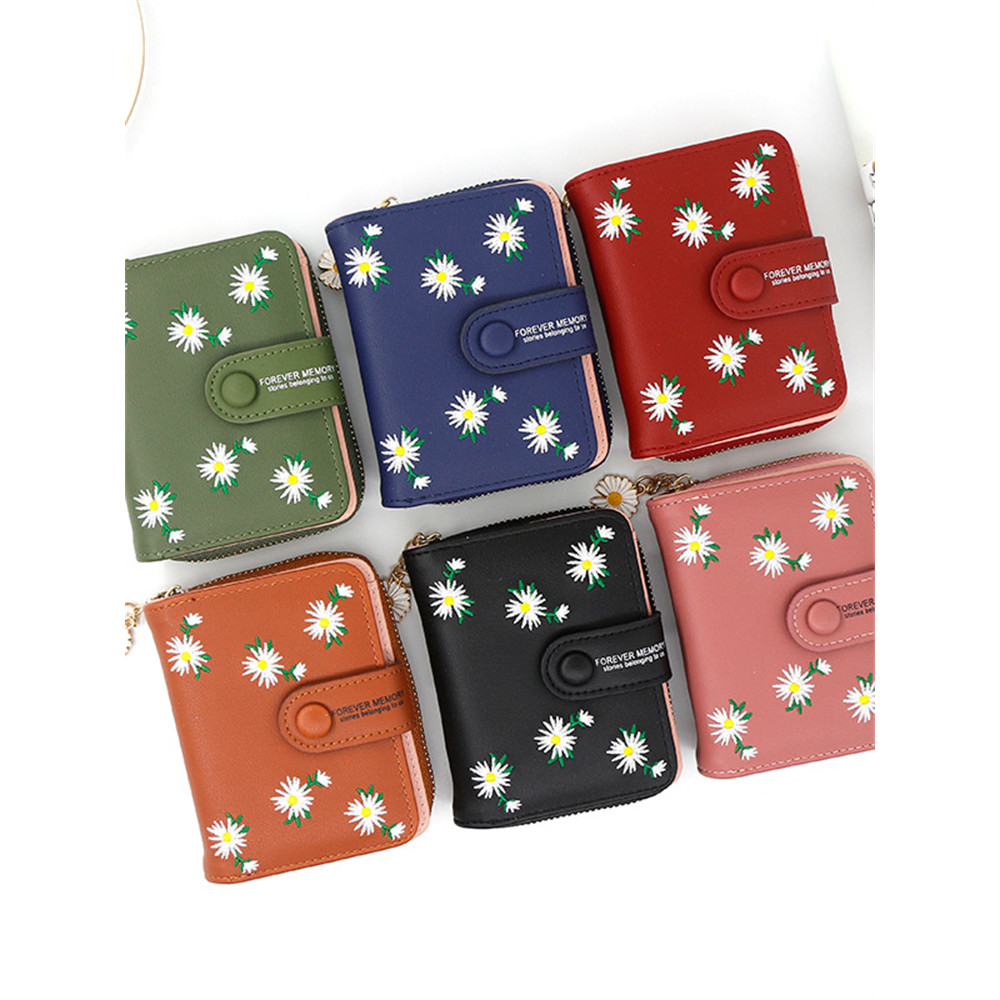 Daisies Embroidered & Daisy Zipper Utility Purse