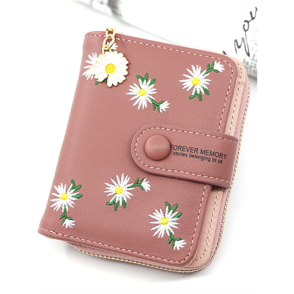 Daisies Embroidered & Daisy Zipper Utility Purse
