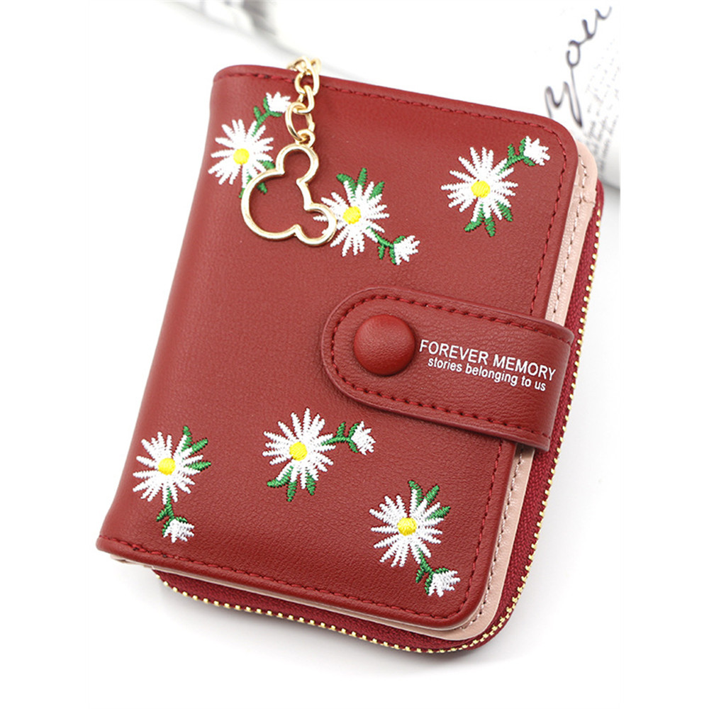 Daisies Embroidered & Daisy Zipper Utility Purse