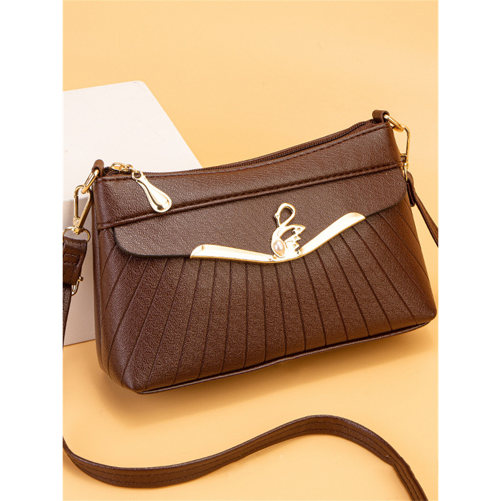 Elegant Swan Buckle Pleated Crossbody Bag