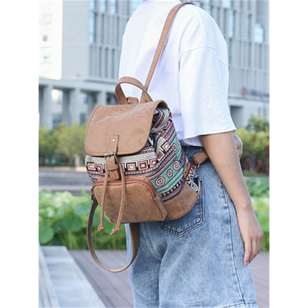 Ethnic Woven Patchwork Buckle Flap Backpack