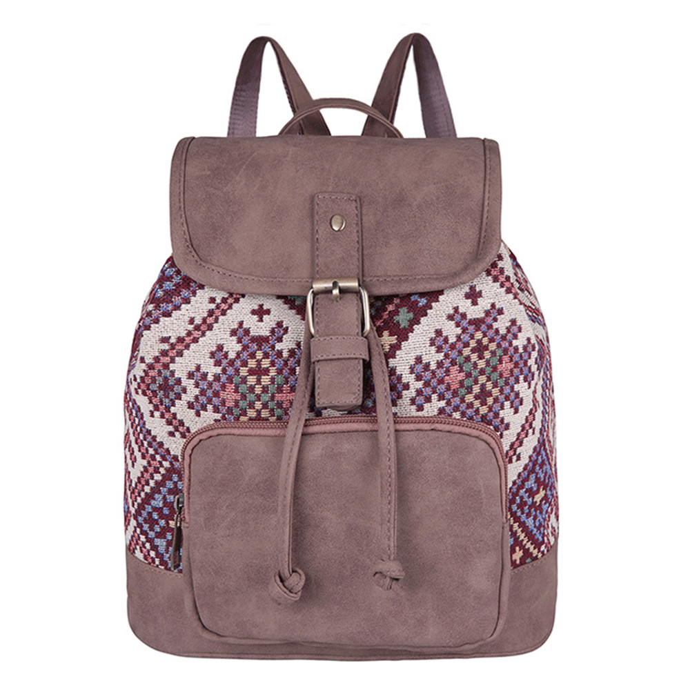 Ethnic Woven Patchwork Buckle Flap Backpack