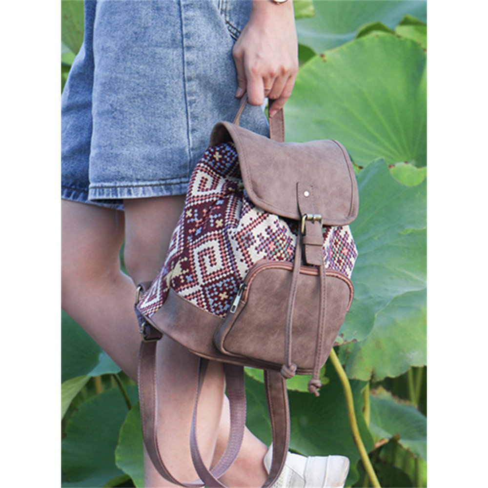 Ethnic Woven Patchwork Buckle Flap Backpack