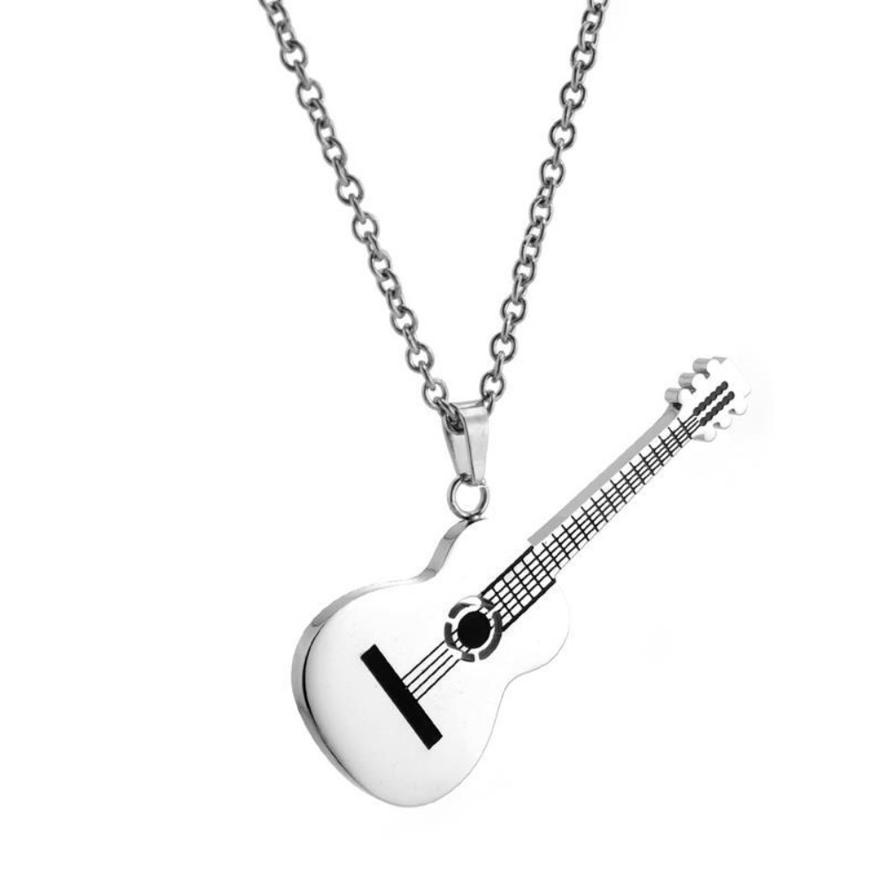 Fashion Vintage Ukulele Titanium Steel Necklace