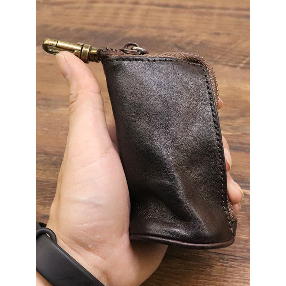 First Layer Cowhide Vegetable Distressed Key Case