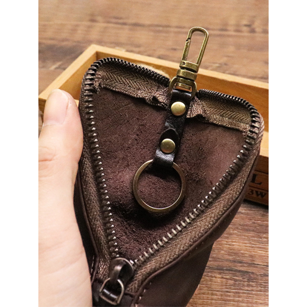 First Layer Cowhide Vegetable Distressed Key Case