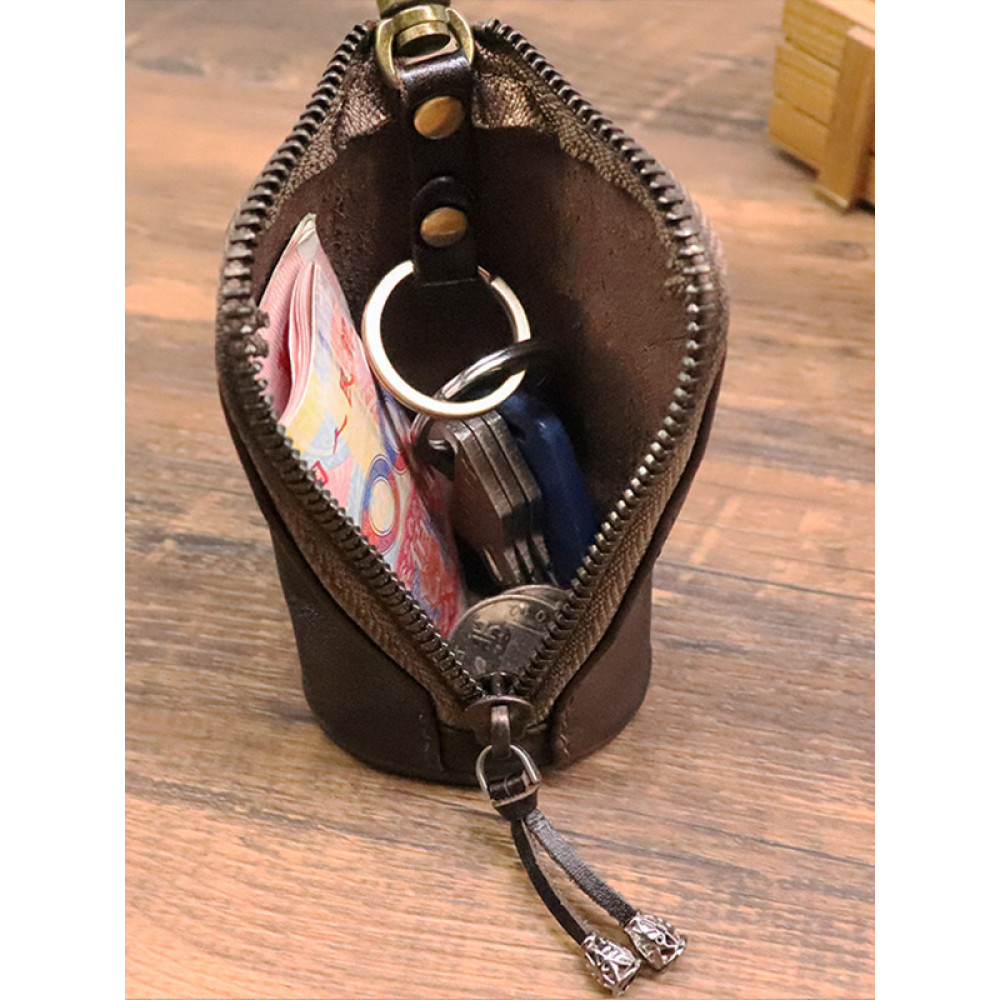 First Layer Cowhide Vegetable Distressed Key Case