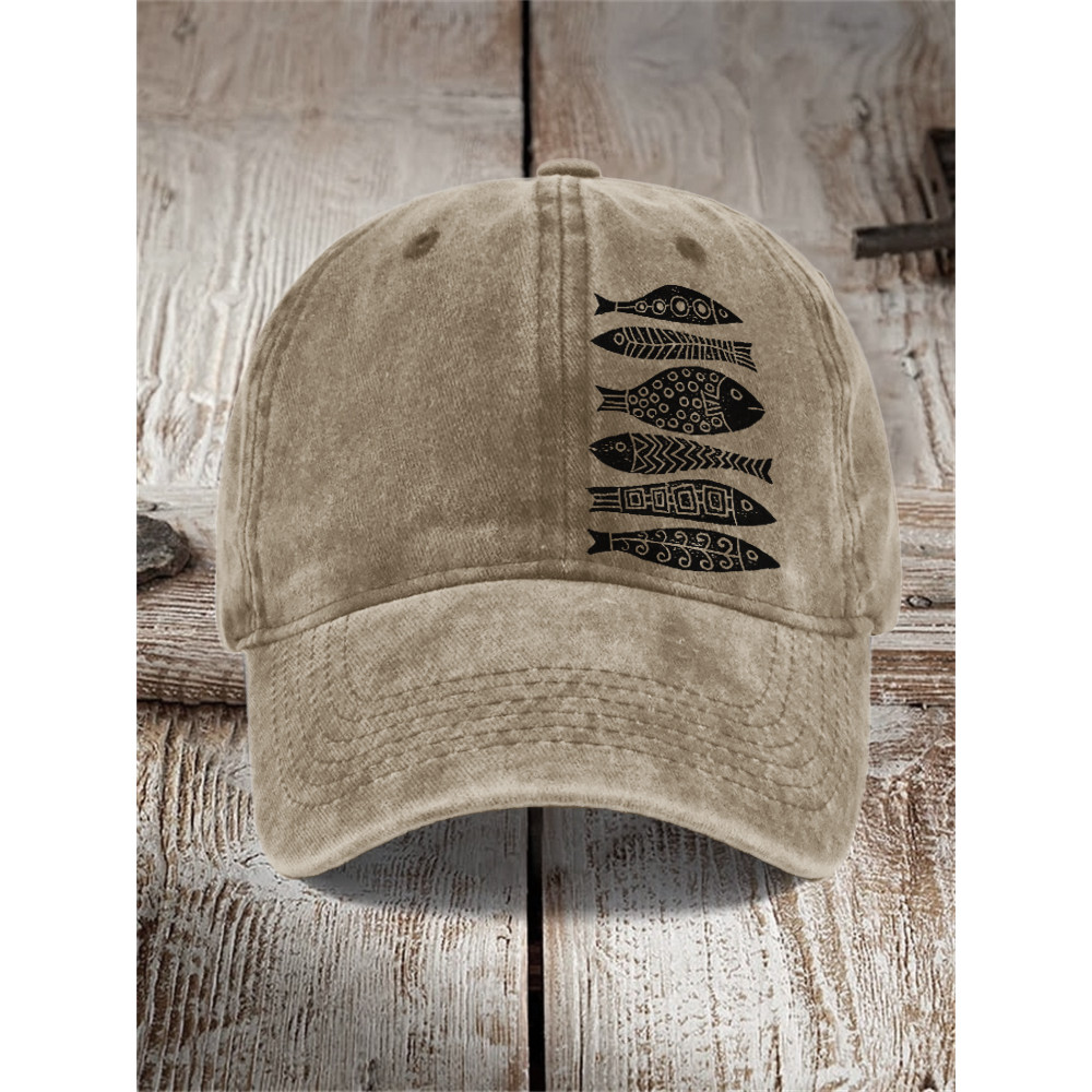 Fish Japanese Lino Art Washed Cap