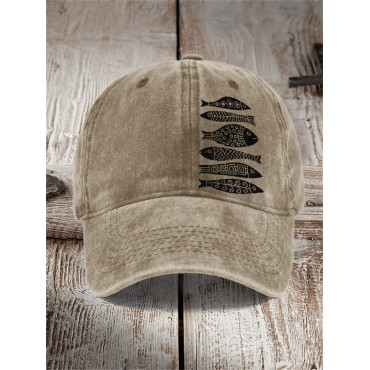 Fish Japanese Lino Art Washed Cap