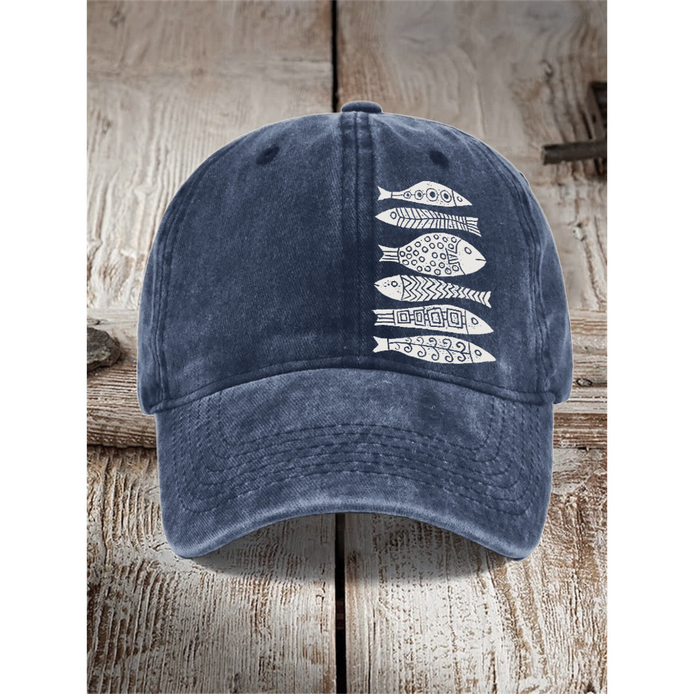 Fish Japanese Lino Art Washed Cap