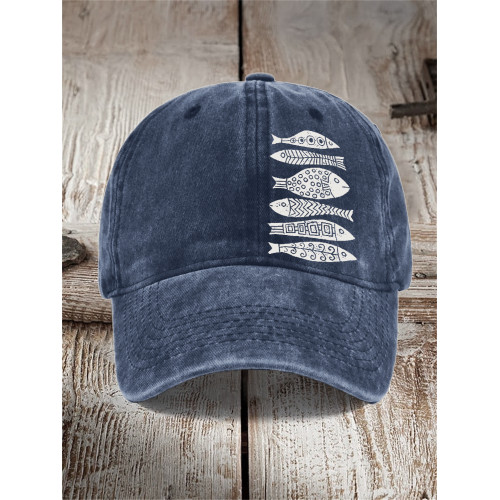 Fish Japanese Lino Art Washed Cap