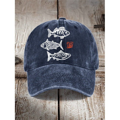Fish Japanese Lino Art Washed Cap