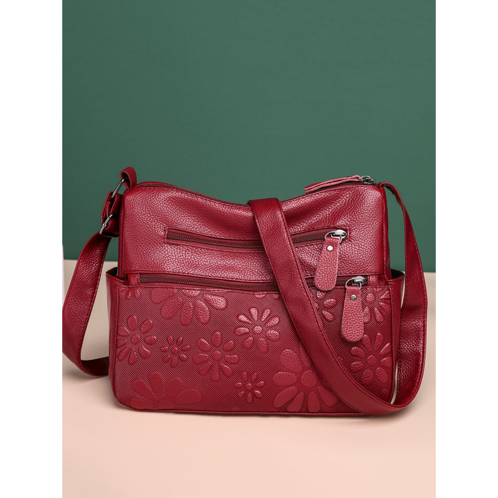 Floral Embossing Utility Crossbody Bag