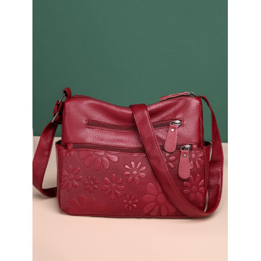 Floral Embossing Utility Crossbody Bag