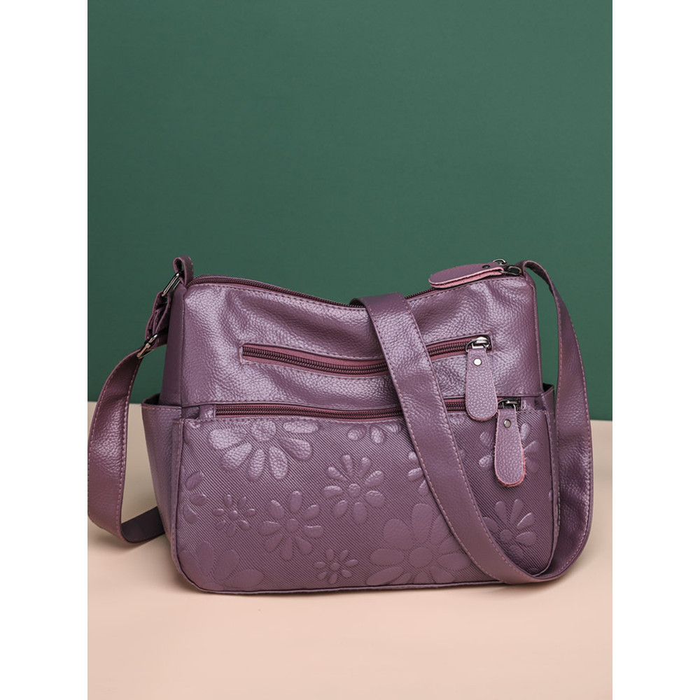 Floral Embossing Utility Crossbody Bag