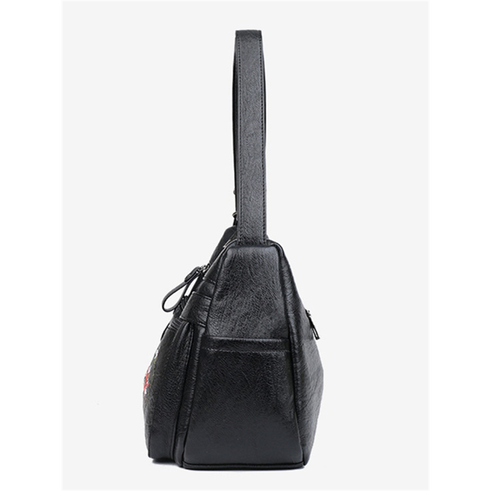 Floral Embroidered Soft Leather Crossbody Bag