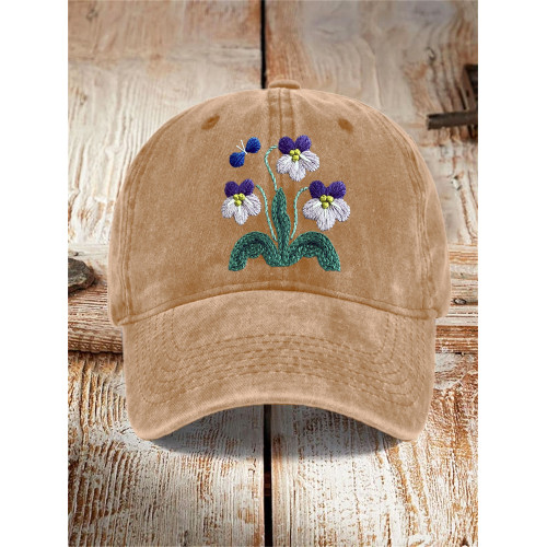 Floral Embroidery Pattern Washed Hat