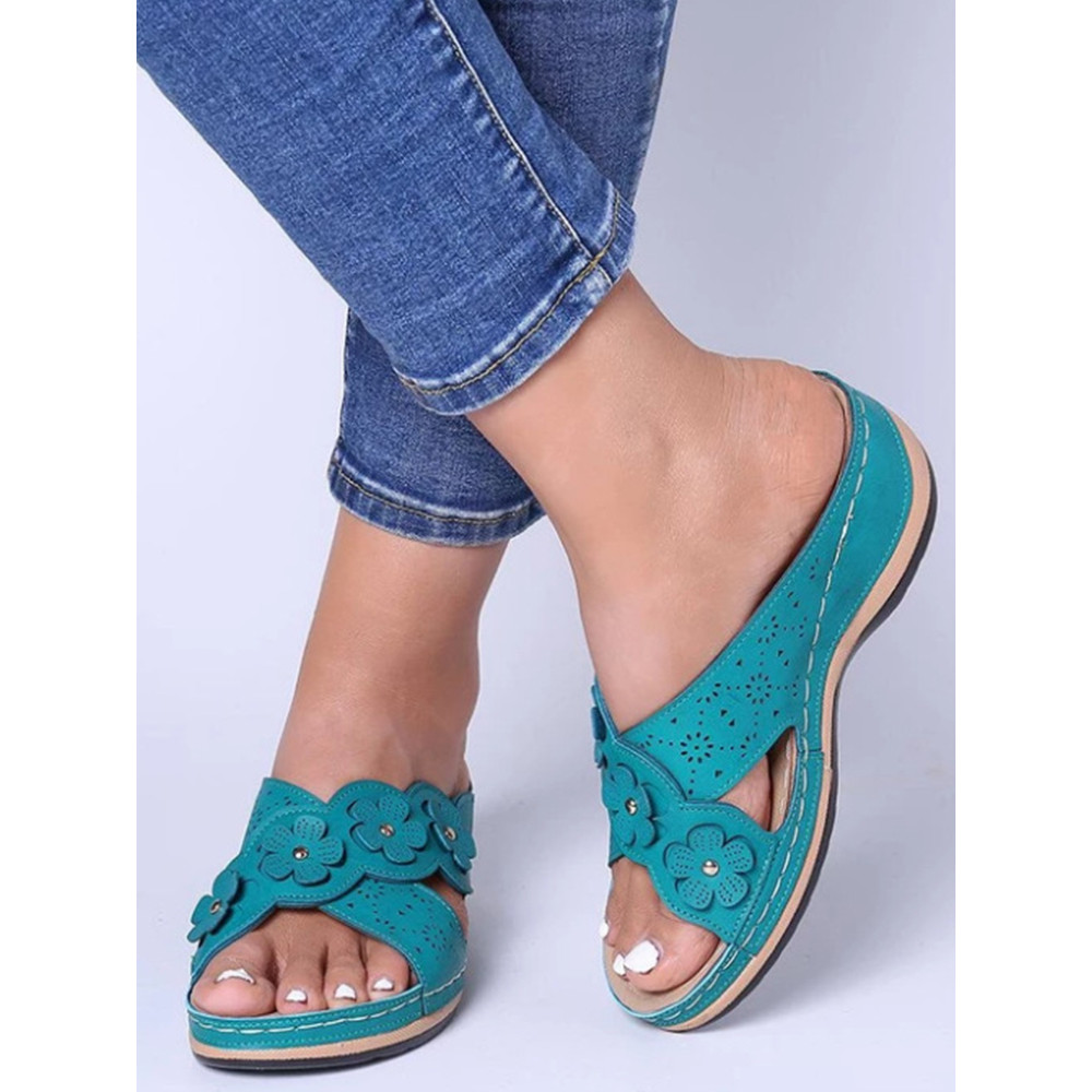 Flower Retro Comfortable Round Toe Casual Cross Sandals
