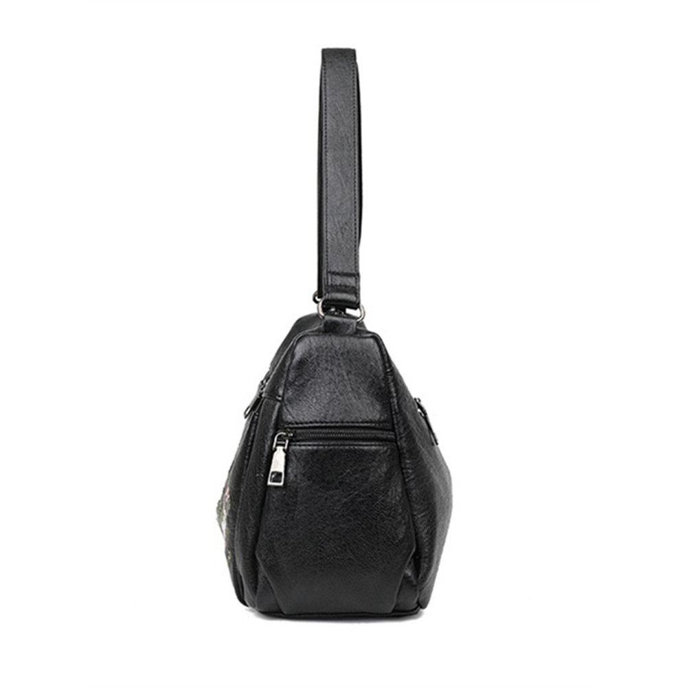 Flowers Embroidered Soft Leather Utility Bag