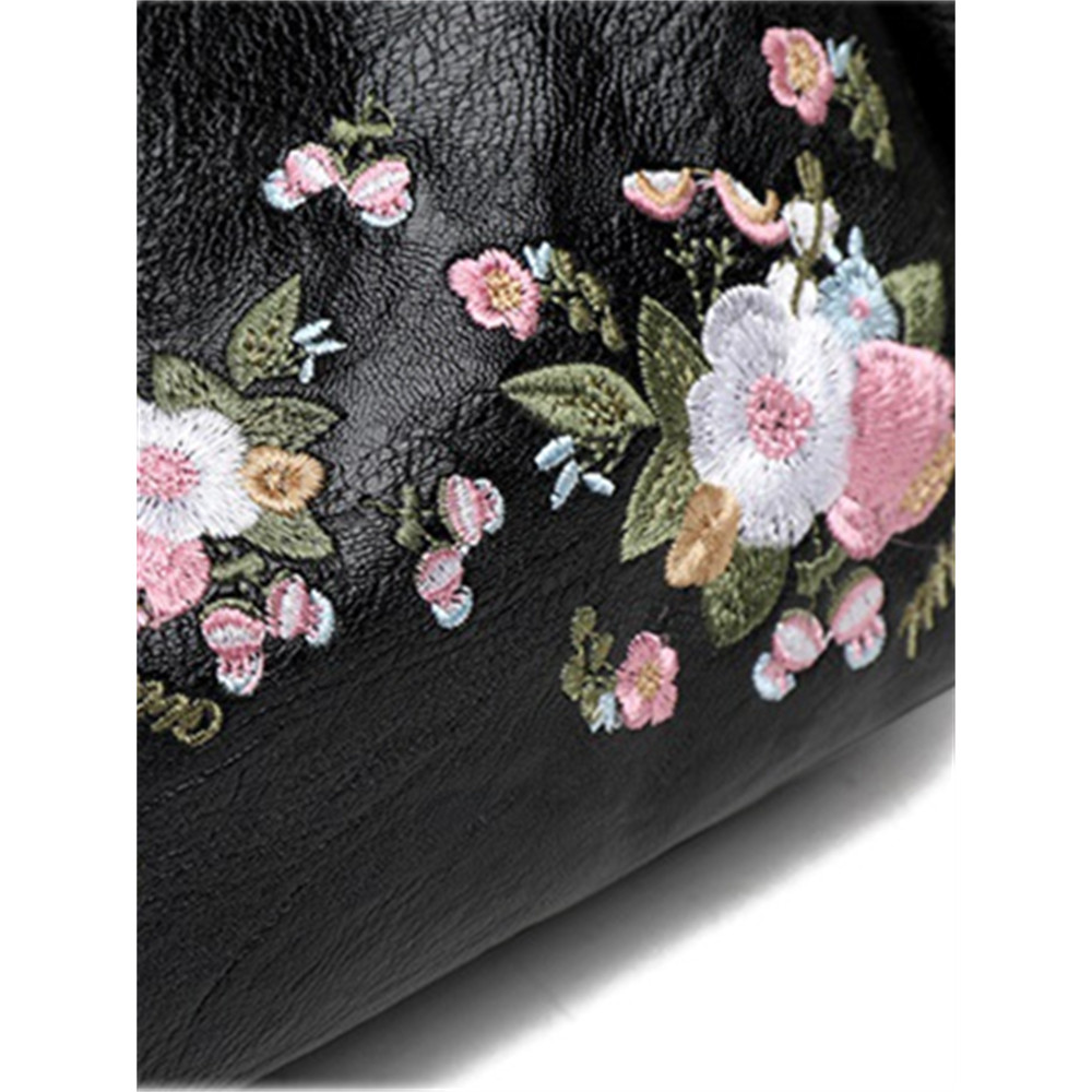 Flowers Embroidered Soft Leather Utility Bag