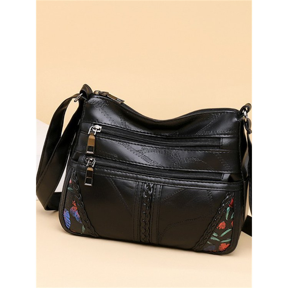 Flowers & Butterflies Embossed Braid Details Crossbody Bag