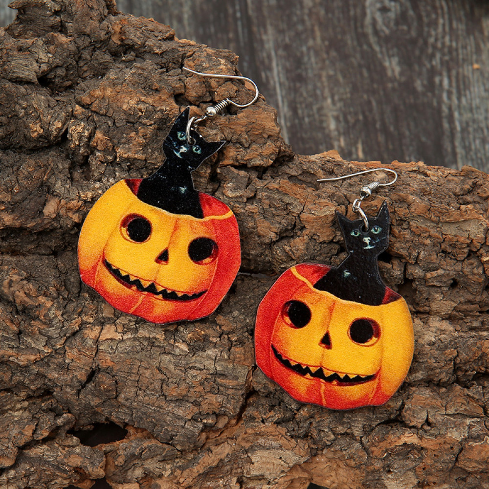 Fun Pumpkin Cat Earrings