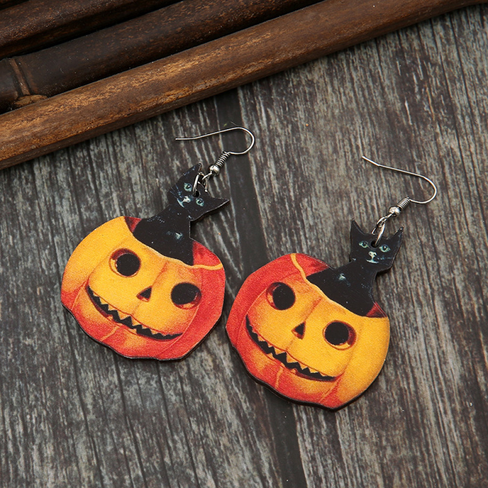 Fun Pumpkin Cat Earrings