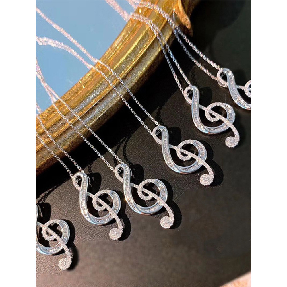 Glitter Zircon Treble Clef Necklace