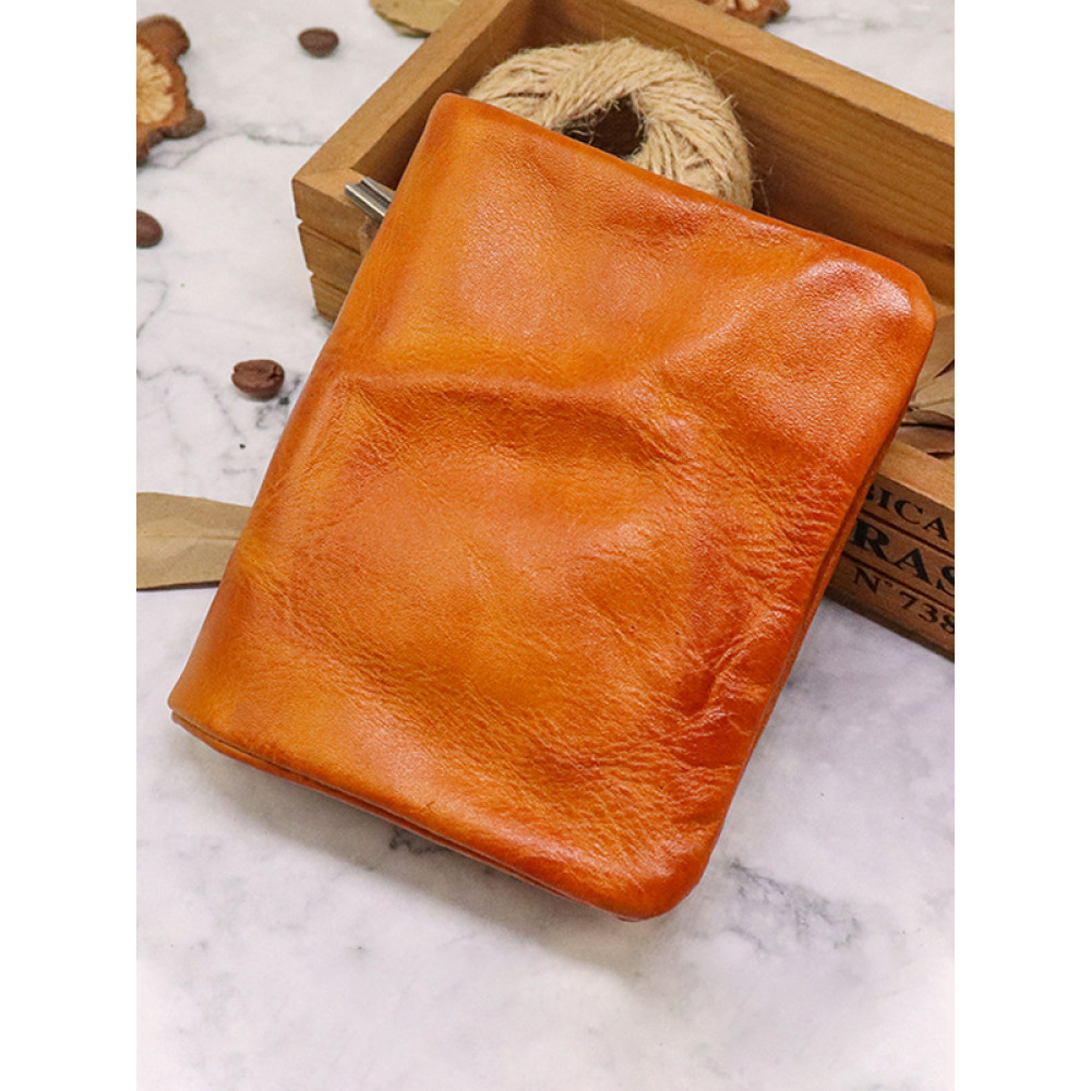 Hand-Rubbed Distressed Pleated Vegetable Tanned Leather Multi-Card Wallet