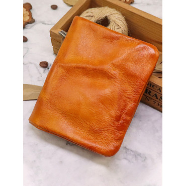 Hand-Rubbed Distressed Pleated Vegetable Tanned Leather Multi-Card Wallet