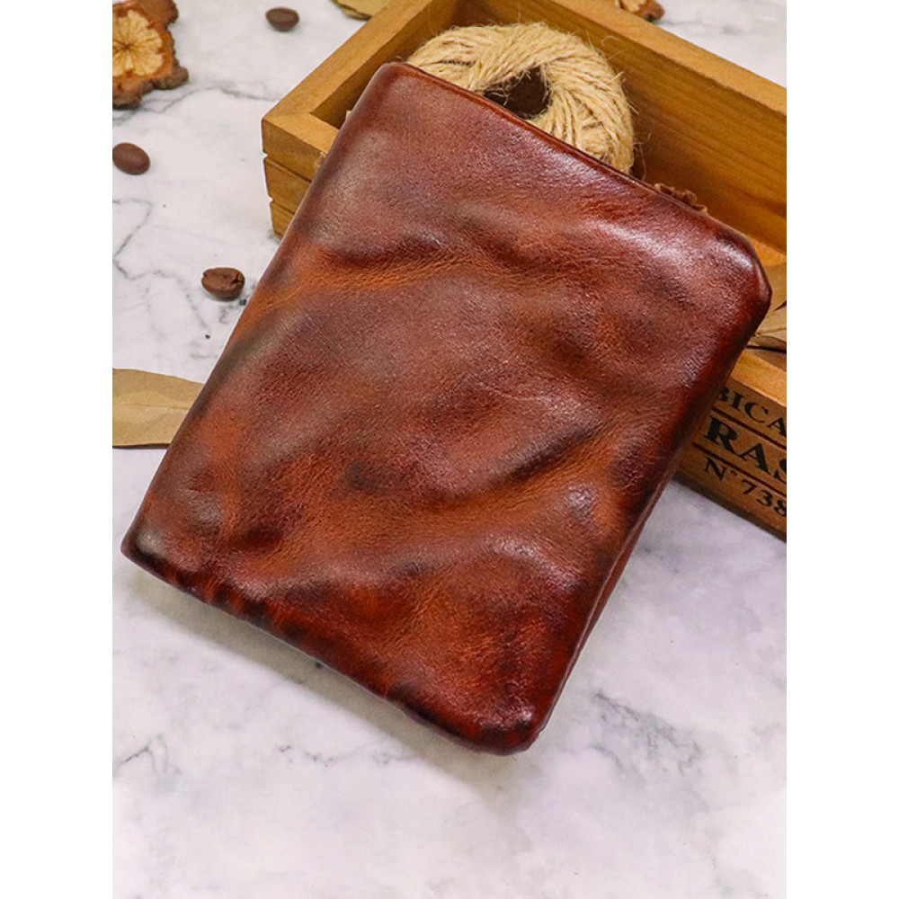 Hand-Rubbed Distressed Pleated Vegetable Tanned Leather Multi-Card Wallet