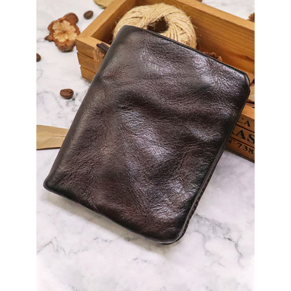 Hand-Rubbed Distressed Pleated Vegetable Tanned Leather Multi-Card Wallet