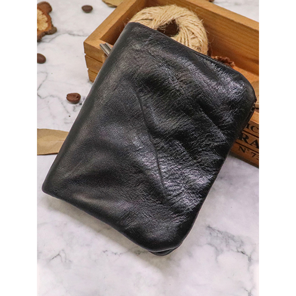 Hand-Rubbed Distressed Pleated Vegetable Tanned Leather Multi-Card Wallet
