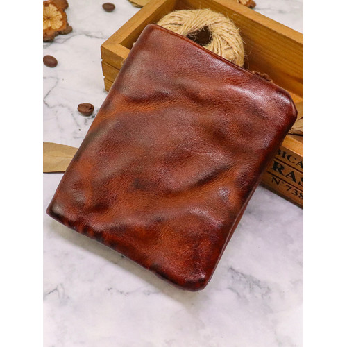 Hand-Rubbed Distressed Pleated Vegetable Tanned Leather Multi-Card Wallet